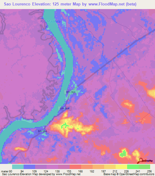 Sao Lourenco,Brazil Elevation Map