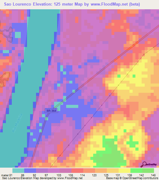 Sao Lourenco,Brazil Elevation Map