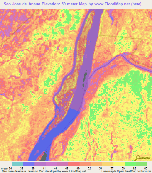 Sao Jose de Anaua,Brazil Elevation Map