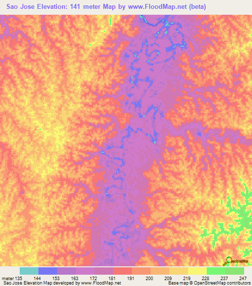 Sao Jose,Brazil Elevation Map