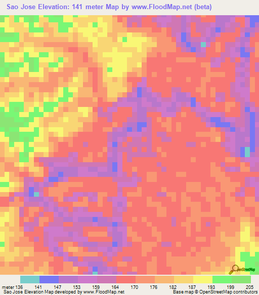 Sao Jose,Brazil Elevation Map