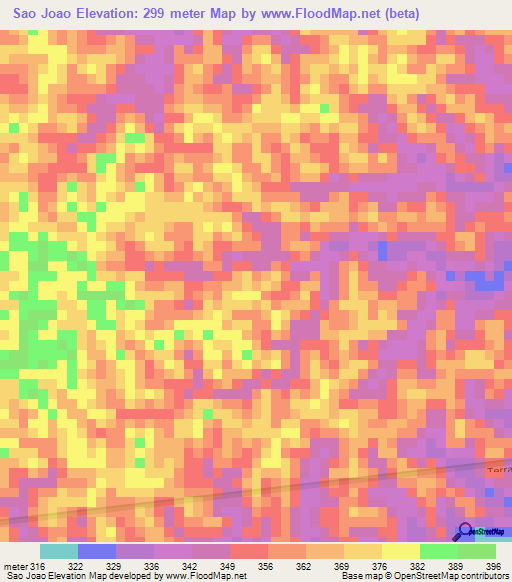 Sao Joao,Brazil Elevation Map