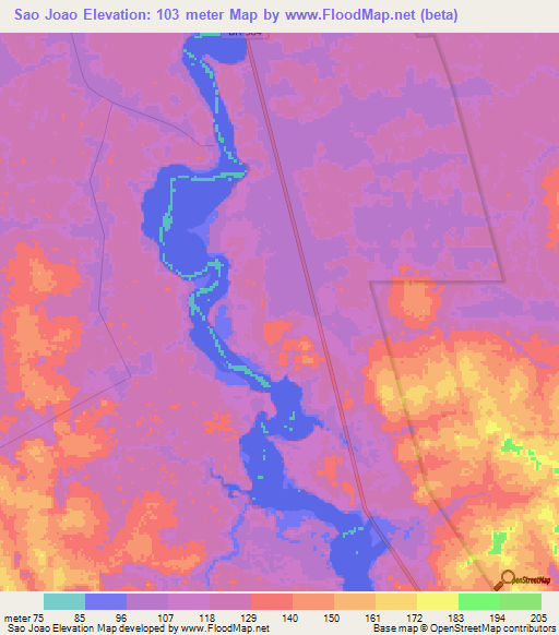 Sao Joao,Brazil Elevation Map