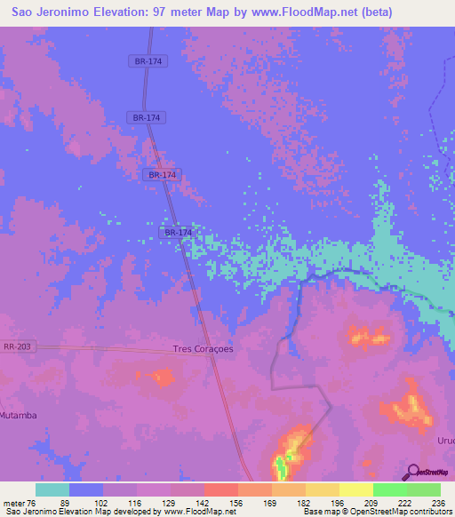 Sao Jeronimo,Brazil Elevation Map
