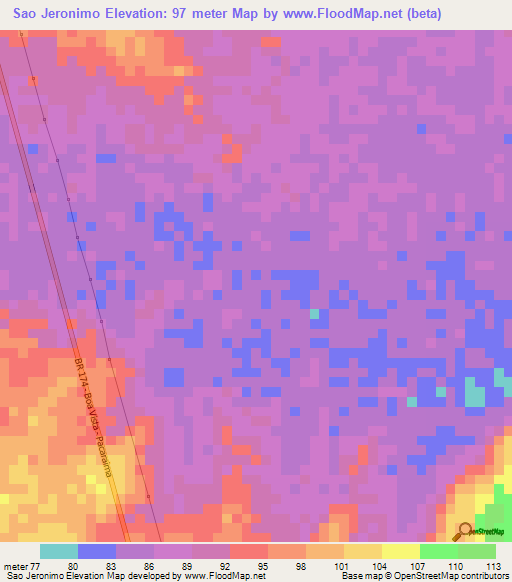 Sao Jeronimo,Brazil Elevation Map