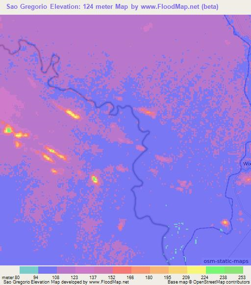 Sao Gregorio,Brazil Elevation Map