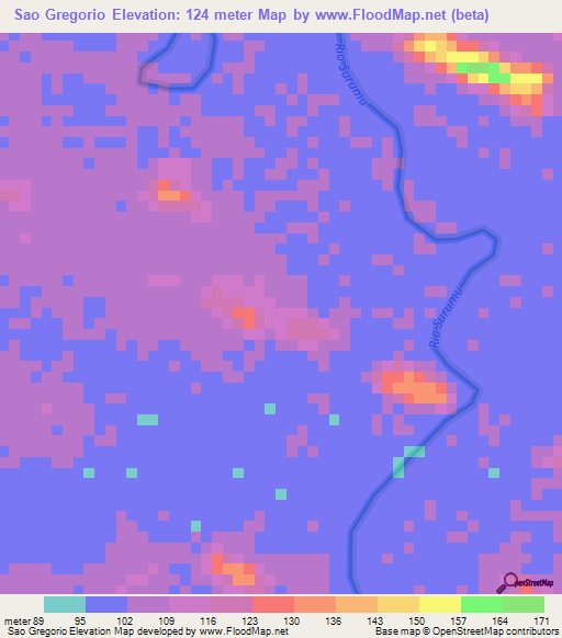 Sao Gregorio,Brazil Elevation Map