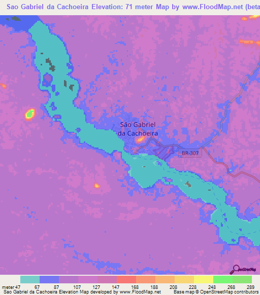 Sao Gabriel da Cachoeira,Brazil Elevation Map