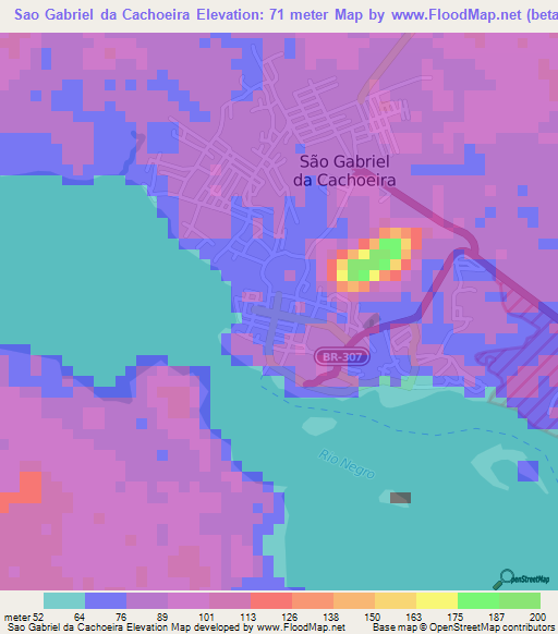 Sao Gabriel da Cachoeira,Brazil Elevation Map