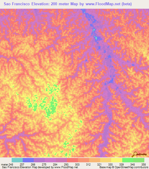 Sao Francisco,Brazil Elevation Map