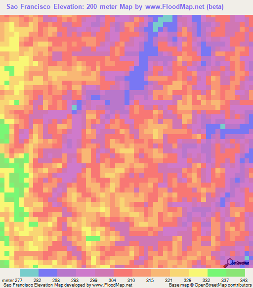 Sao Francisco,Brazil Elevation Map