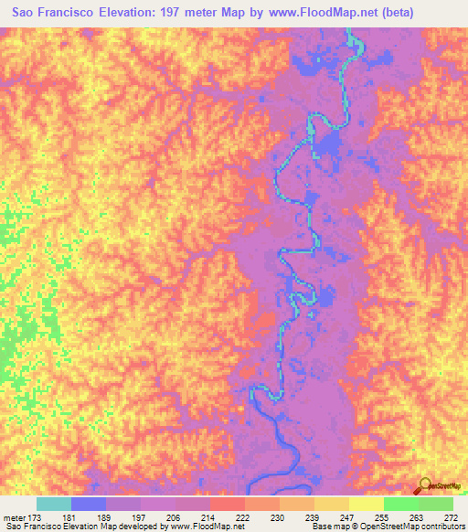 Sao Francisco,Brazil Elevation Map