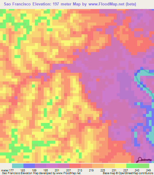 Sao Francisco,Brazil Elevation Map