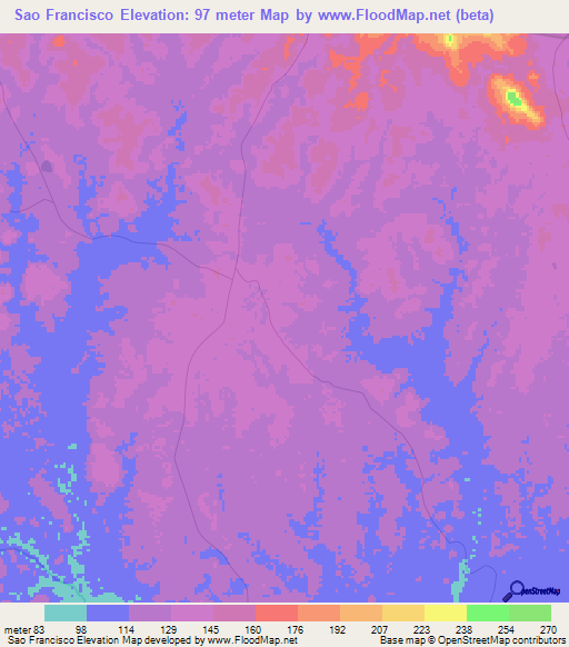 Sao Francisco,Brazil Elevation Map