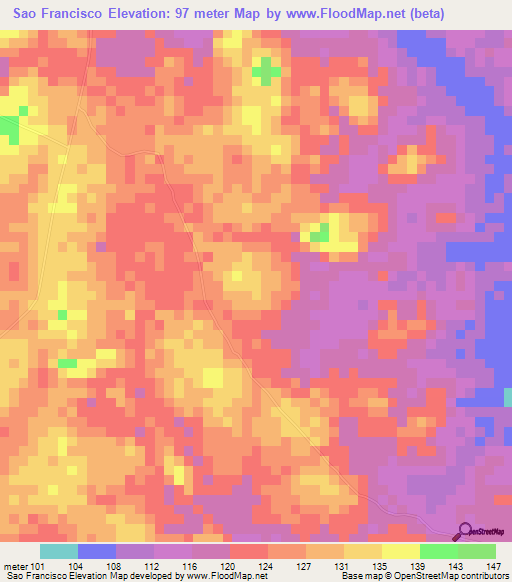 Sao Francisco,Brazil Elevation Map