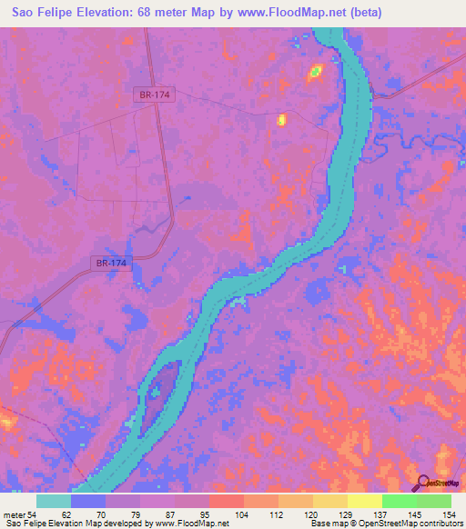 Sao Felipe,Brazil Elevation Map