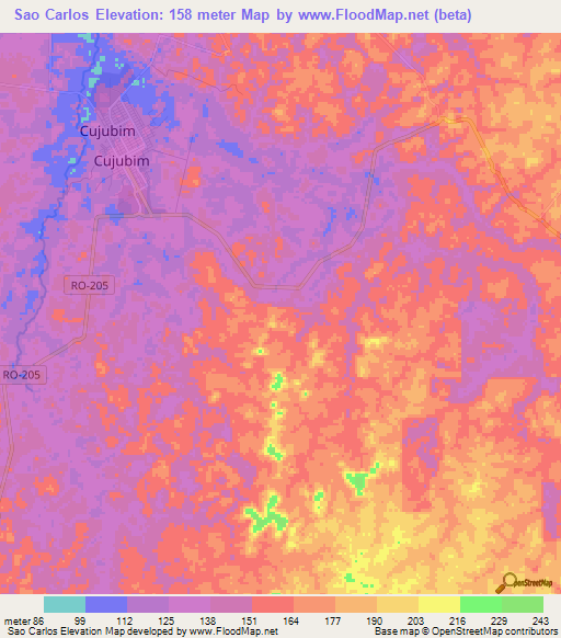 Sao Carlos,Brazil Elevation Map