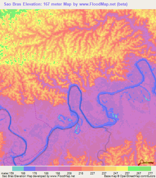 Sao Bras,Brazil Elevation Map