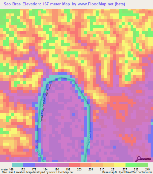 Sao Bras,Brazil Elevation Map