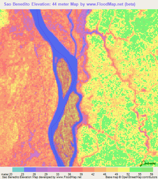 Sao Benedito,Brazil Elevation Map