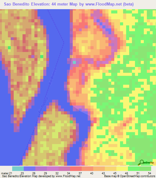 Sao Benedito,Brazil Elevation Map