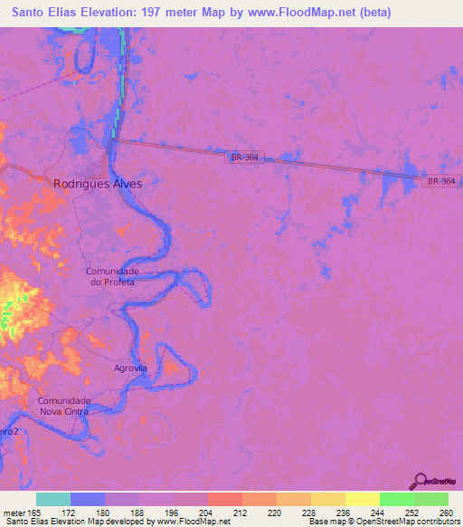 Santo Elias,Brazil Elevation Map