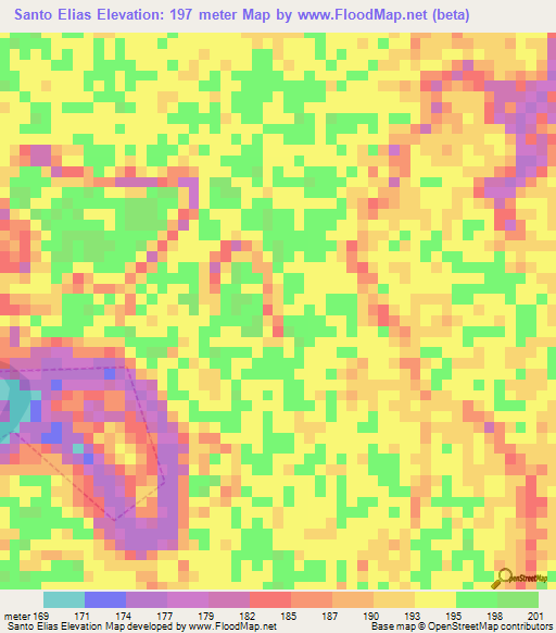 Santo Elias,Brazil Elevation Map