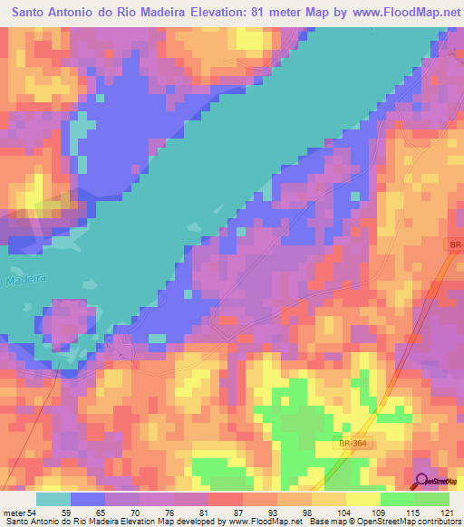 Santo Antonio do Rio Madeira,Brazil Elevation Map