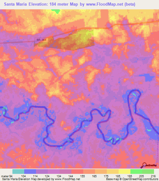 Santa Maria,Brazil Elevation Map