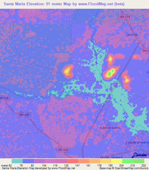 Santa Maria,Brazil Elevation Map