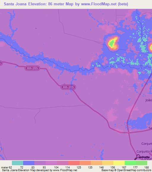 Santa Joana,Brazil Elevation Map