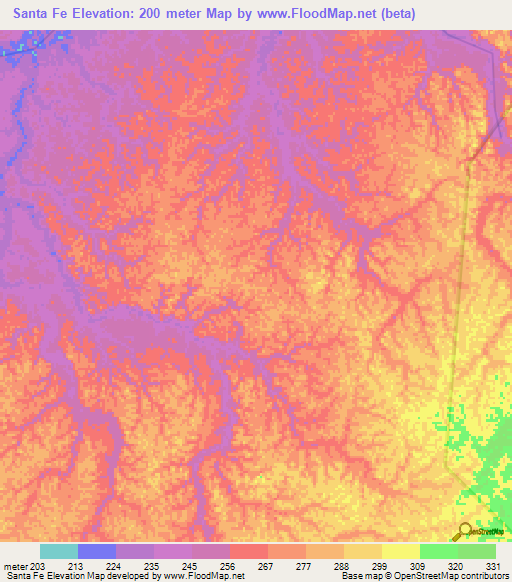 Santa Fe,Brazil Elevation Map