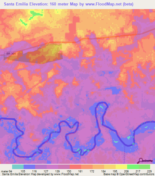 Santa Emilia,Brazil Elevation Map