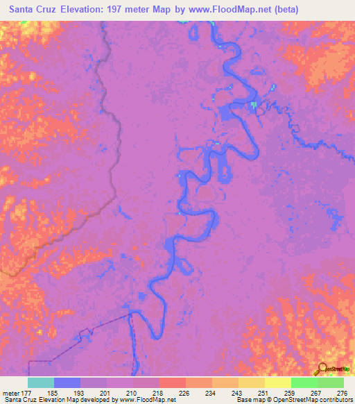 Santa Cruz,Brazil Elevation Map