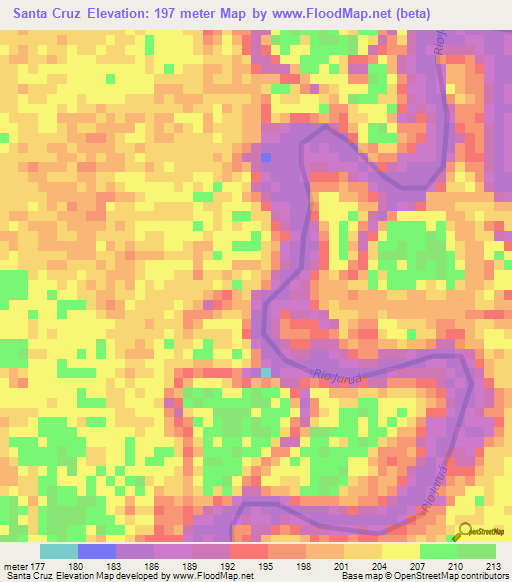 Santa Cruz,Brazil Elevation Map