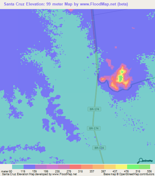 Santa Cruz,Brazil Elevation Map