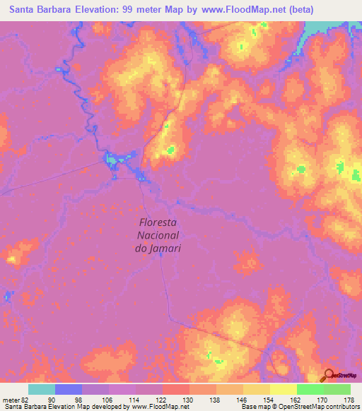 Santa Barbara,Brazil Elevation Map