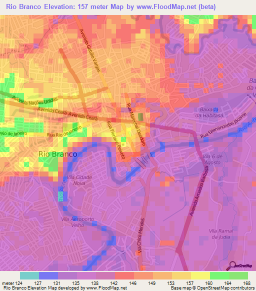 Rio Branco,Brazil Elevation Map