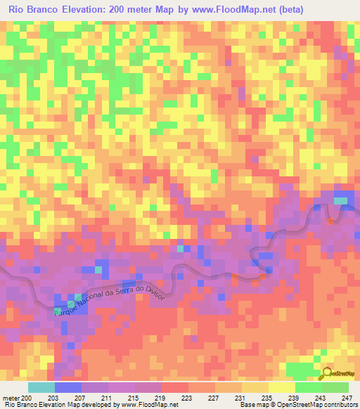 Rio Branco,Brazil Elevation Map