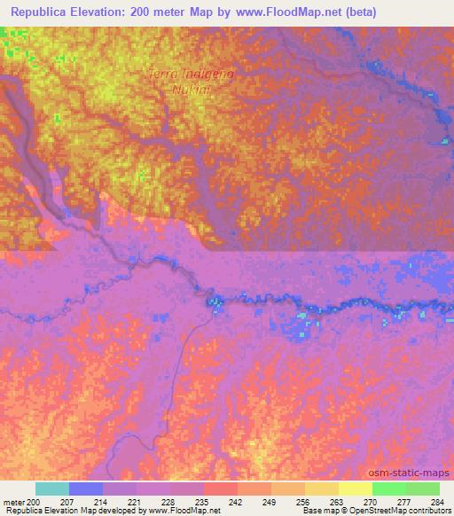 Republica,Brazil Elevation Map