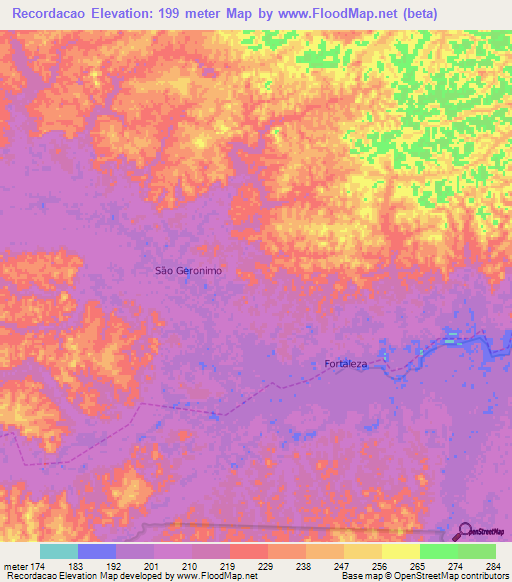 Recordacao,Brazil Elevation Map