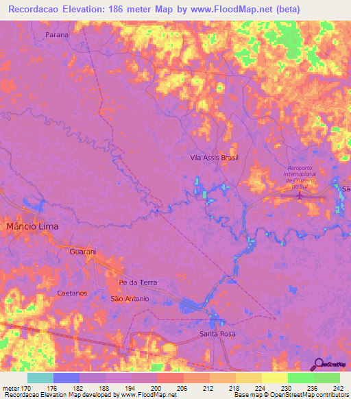 Recordacao,Brazil Elevation Map