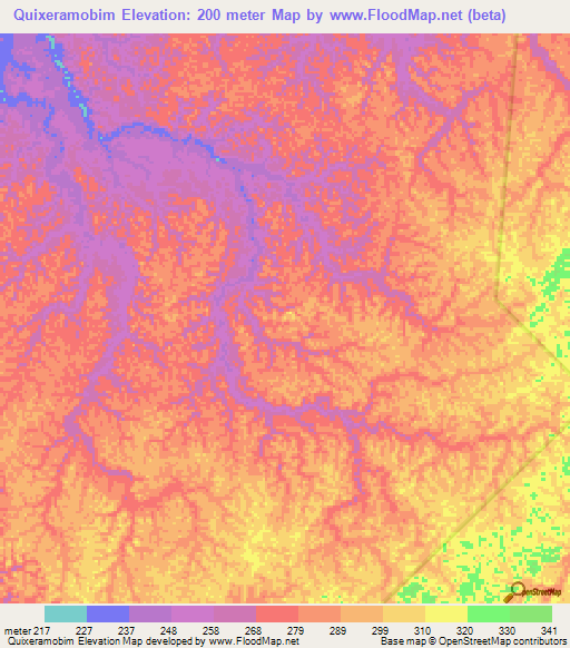 Quixeramobim,Brazil Elevation Map