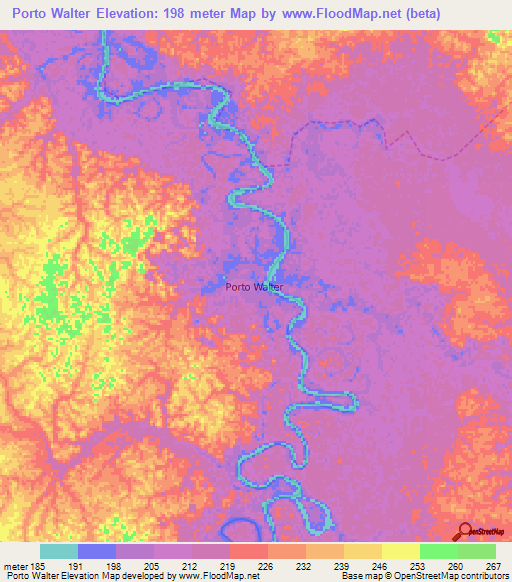 Porto Walter,Brazil Elevation Map