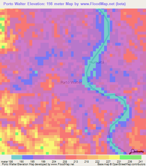 Porto Walter,Brazil Elevation Map