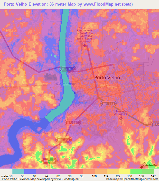 Porto Velho,Brazil Elevation Map