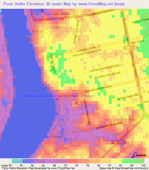 Porto Velho,Brazil Elevation Map