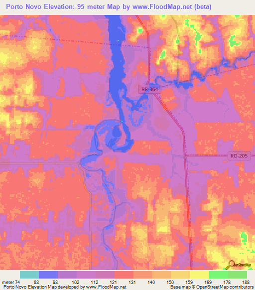 Porto Novo,Brazil Elevation Map