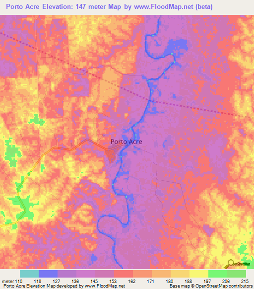 Porto Acre,Brazil Elevation Map