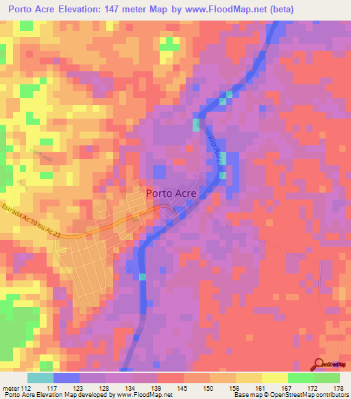 Porto Acre,Brazil Elevation Map